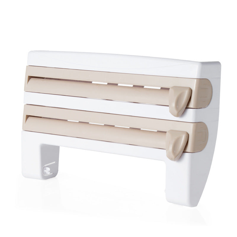 Multifunctional Cling Film Cutter Wall-Mounted Kitchen Paper Towel Holder Sliding Knife Type Tin Foil Dividing Box Storage Rack