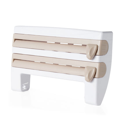 Multifunctional Cling Film Cutter Wall-Mounted Kitchen Paper Towel Holder Sliding Knife Type Tin Foil Dividing Box Storage Rack